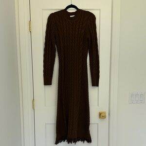 Hyacinth House Brown Fringe Sweater Dress